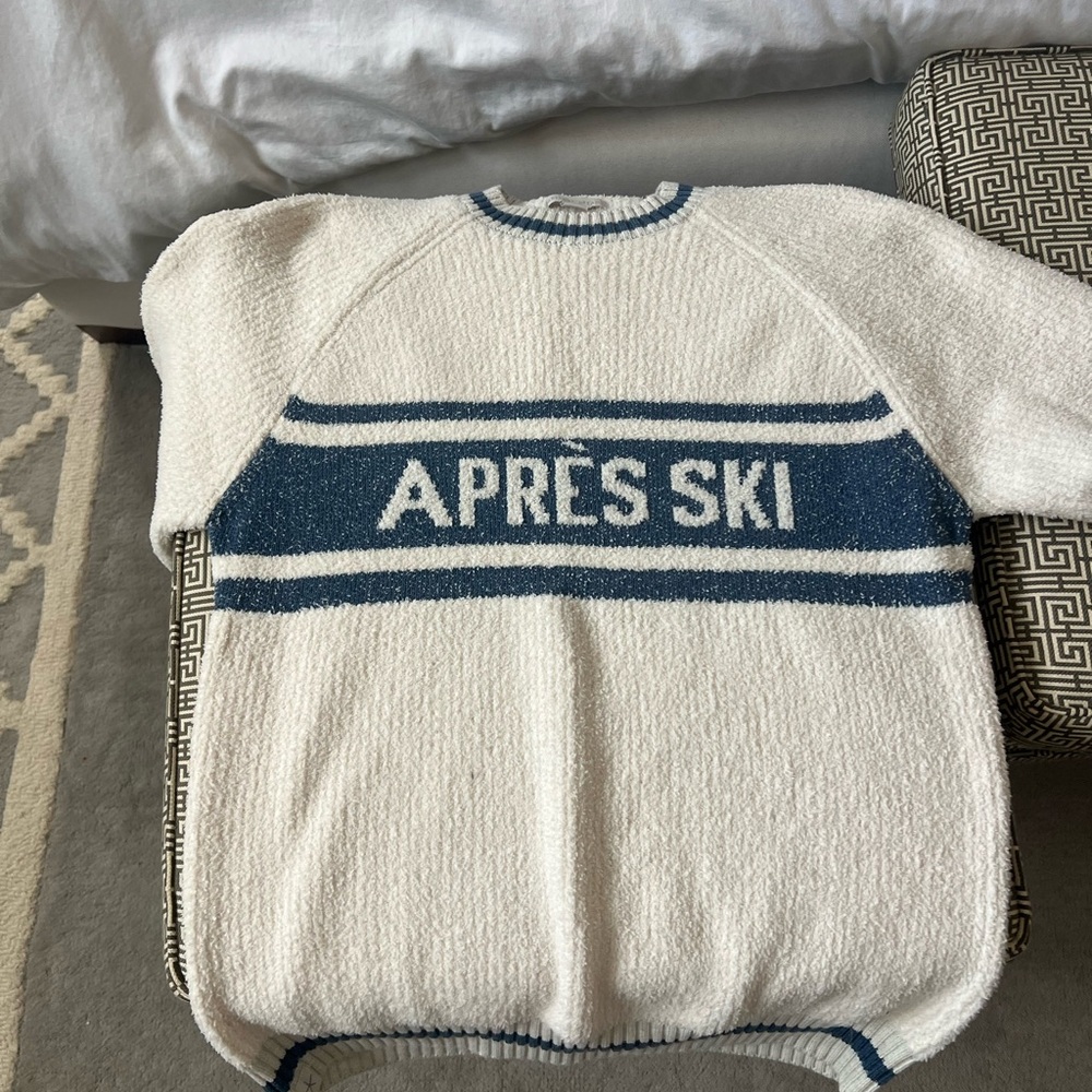 Barefoot Dreams Cream and Blue Sweater